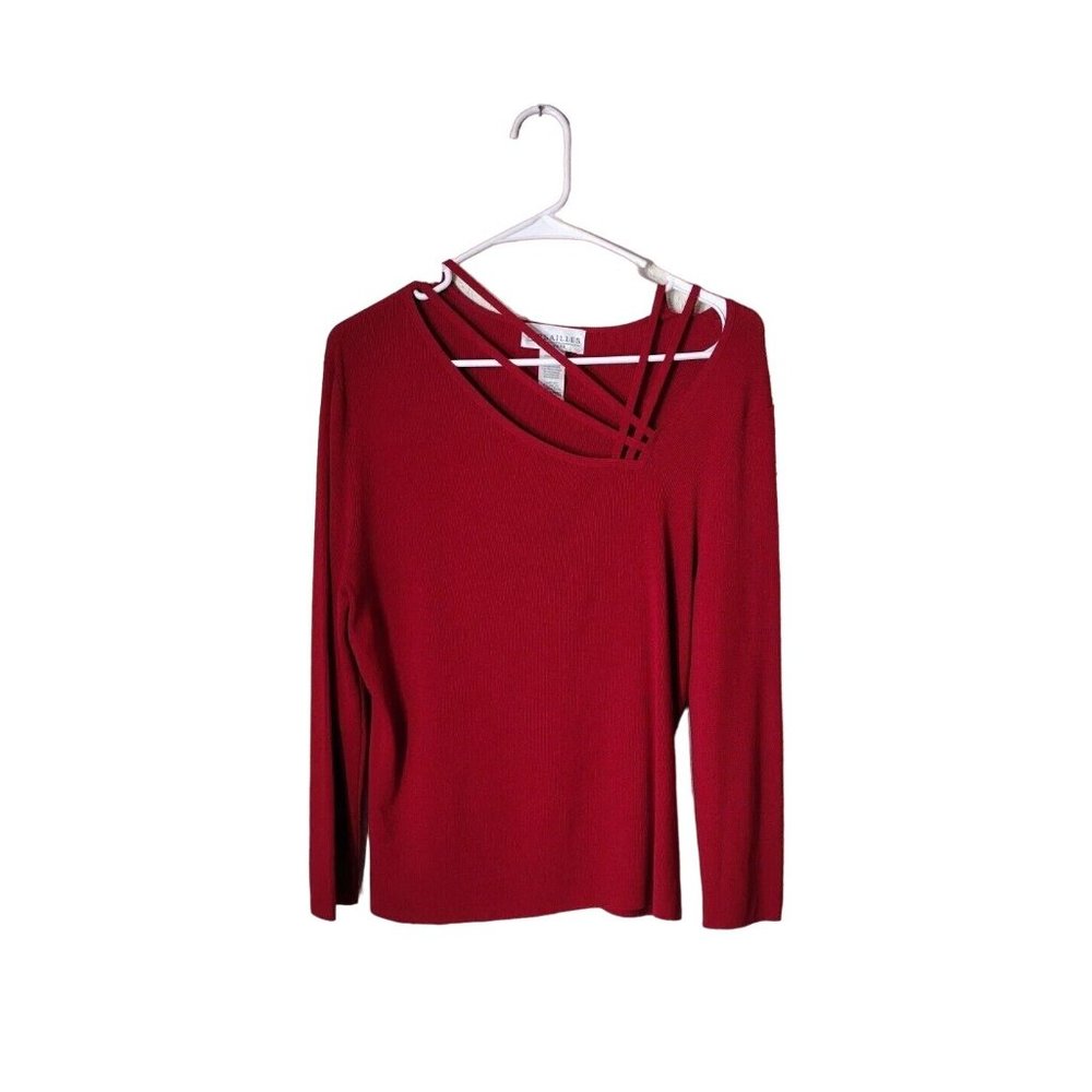 Versailles Top Womens Large Long Sleeve Knit Criss Cross Neckline Holiday Office